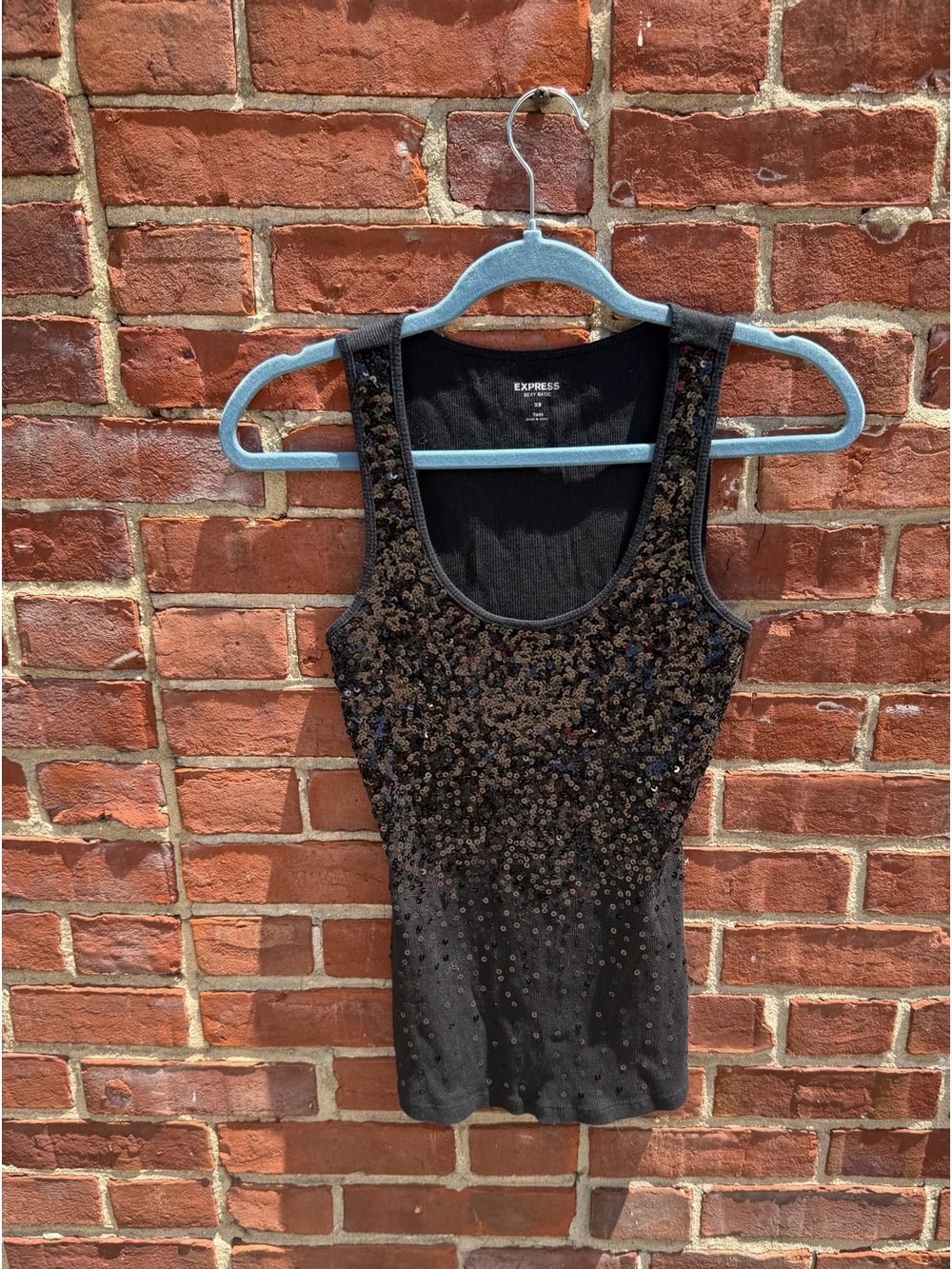 Express Women's Black Sequin Scoop Neck Tank